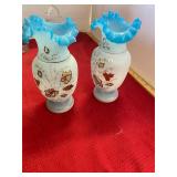 2 Antique Painted Bristol Vases