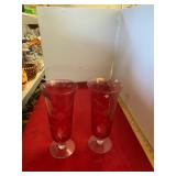 Pair of Etched Cranberry Vases