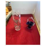 Antique Painted Bird Vase and Art Glass Basket