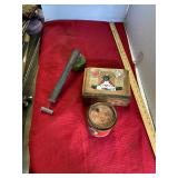 Tins, Sprayer, and Americana Wooden Box