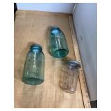 2 Antique Atlas Blue Mason Jars and Clear