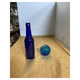 Handblown Blue Glass Float and Cobalt Bottle