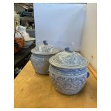 2 Blue and White Covered Dishes