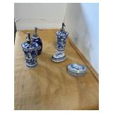 Blue and White Soap Dispensers and Trinket Boxes