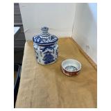 Blue and White Jar and Imari Style Bowl