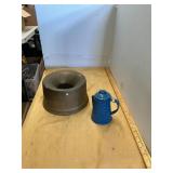 Antique Spittoon and Graniteware Kettle