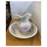 Pink Flower Bowl and Pitcher