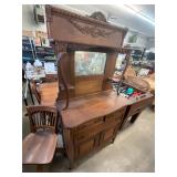 Antique Oak Sideboard With Mirror