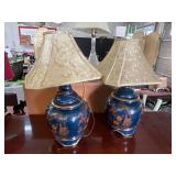 Vintage Cobalt Blue Ceramic Ginger Jar Table Lamp