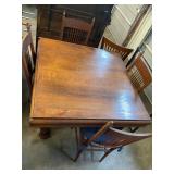 Antique Square Oak Table with Pullout Leaf 4 Chair