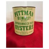 WR Pittman Bewdley Somers VA Gallon Oyster Can