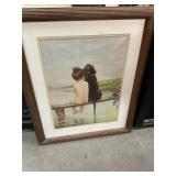 Baby & Dog Sitting on Pier Print