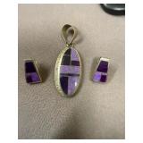 Sterling Inlay Pendant & Earrings