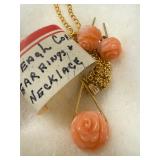 Vintage Coral Necklace & Earrings