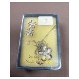 Vintage Sterling Flower Pendant & Earrings Lot