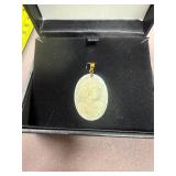 14K Clasp Mother of Pearl Cameo Shell Pendant