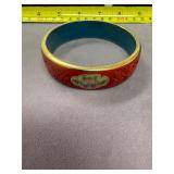 Vintage Chinese Carved Cinnibar Brass Bangle