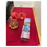 Blown Glass Waterer Bulb & 2 Hummingbird Feeders
