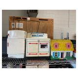 Vintage Tin Litho House, Oven, & Fridge Toys