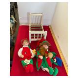 Cradle and 2 Porcelain Elf Dolls
