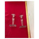 2 Etched Crystal Candlesticks