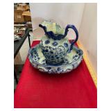 Vintage Blue & White Wash Basin & Pitcher