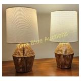 Charming Pair of Rope Tabletop Mini Lamps with Sha
