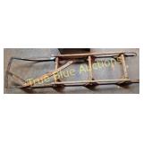 Vintage Wooden Sled Frame and Rustic Blue Stool -