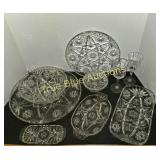 Vintage Cut Glass Crystal Serving Set with Plates