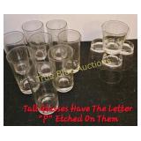 Set of Etched Glasses with Letter P - 10 Tall and