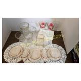 Vintage Glassware Set with Floral Accents and Lace