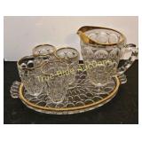 Crystal Pitcher and Glass Set with Gold Trim
