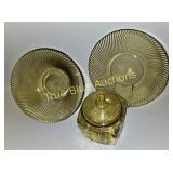 Vintage Glass Bowl and Jar Set with Ribbed Design