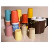 Vintage Plastic Cups and Pitcher Set in Assorted C