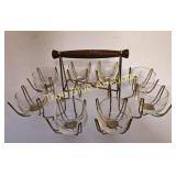Vintage Glass Bowl Set with Brass Holder and Woode