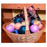 Colorful Satin Balls in Woven Basket with Crafting
