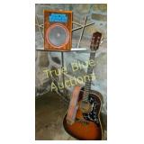 Vintage Acoustic Guitar and Retro Speaker Set - A