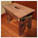 Charming Vintage Wooden Stool with Leaf Motif
