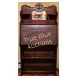 Elegant Vintage Oak Writing Desk with Mirror and S