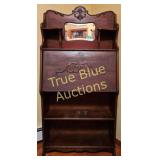 Elegant Vintage Oak Writing Desk with Mirror and S
