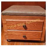 Vintage Oak Storage Ottoman with Dual Drawers