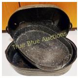 Set of Three Black Enamelware Roasting Pans with H