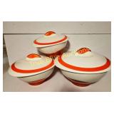 Set of Three Vintage White and Orange Serving Bowl