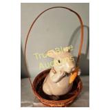Charming Vintage Ceramic Bunny in Woven Basket - P