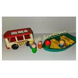 Vintage Mini Bus and Boat Playset with Colorful Fi