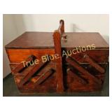Vintage Wooden Sewing Box with Intricate Compartme