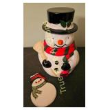 Charming Vintage Snowman Cookie Jar and Ornament S