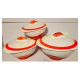 Set of Three Vintage White and Orange Serving Bowl