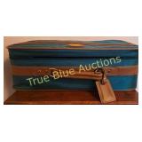 Vintage Teal Travel Set with Matching Cosmetic Cas