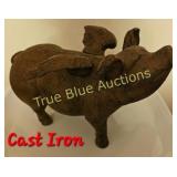 Whimsical Cast Iron Pig with Pilot Figurine - A Un